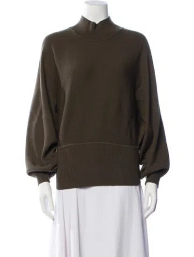 Pre-owned Staud Merino Wool Mock Neck Sweater In Green