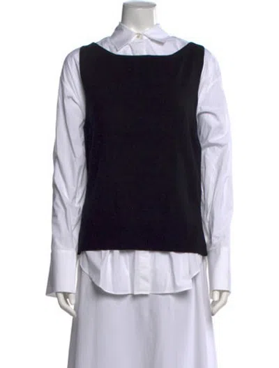 Pre-owned Staud Merino Wool Square Neckline Top In Black/white