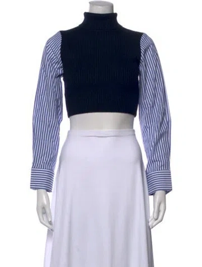 Pre-owned Staud Merino Wool Striped Crop Top W/ Tags In Blue