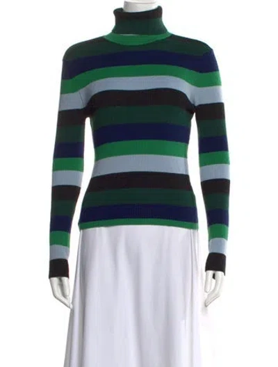 Pre-owned Staud Merino Wool Striped Top In Green