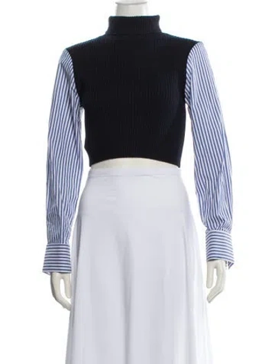 Pre-owned Staud Merino Wool Turtleneck Crop Top In Blue