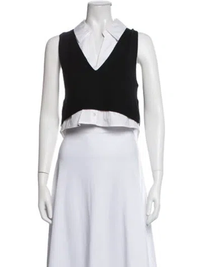 Pre-owned Staud Merino Wool V-neck Crop Top In Black