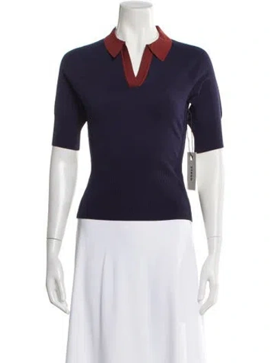 Pre-owned Staud Merino Wool V-neck Polo W/ Tags In Blue