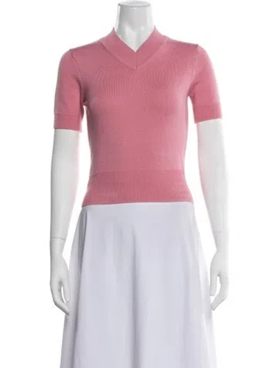 Pre-owned Staud Merino Wool V-neck Sweater In Burgundy
