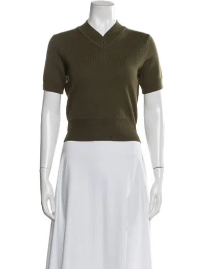 Pre-owned Staud Merino Wool V-neck Sweater In Green