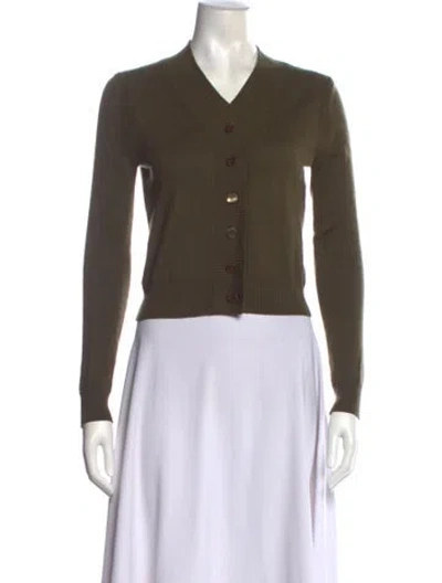 Pre-owned Staud Merino Wool V-neck Sweater In Green