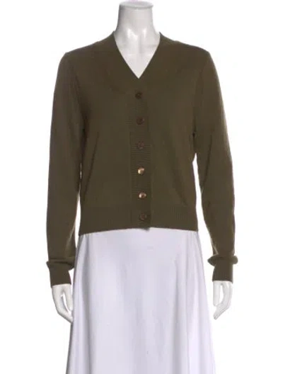 Pre-owned Staud Merino Wool V-neck Sweater In Green