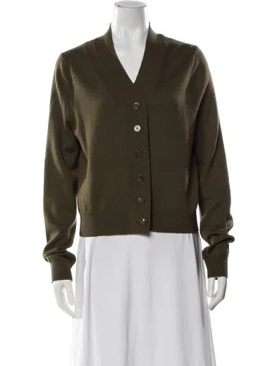 Pre-owned Staud Merino Wool V-neck Sweater In Green