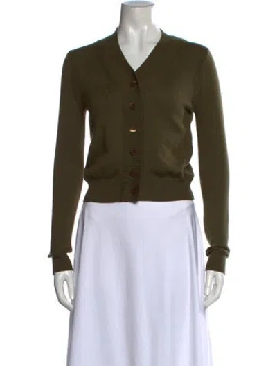 Pre-owned Staud Merino Wool V-neck Sweater In Green