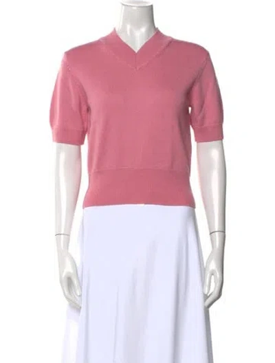 Pre-owned Staud Merino Wool V-neck Sweater In Pink