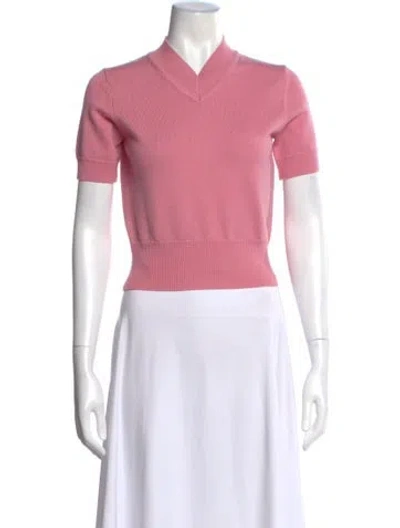 Pre-owned Staud Merino Wool V-neck Sweater In Pink