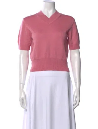 Pre-owned Staud Merino Wool V-neck Sweater In Pink