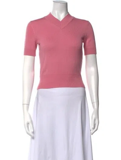 Pre-owned Staud Merino Wool V-neck Sweater In Pink