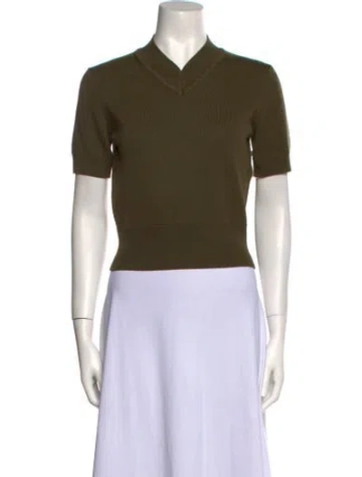 Pre-owned Staud Merino Wool V-neck Sweater W/ Tags In Green