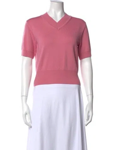 Pre-owned Staud Merino Wool V-neck Top In Pink