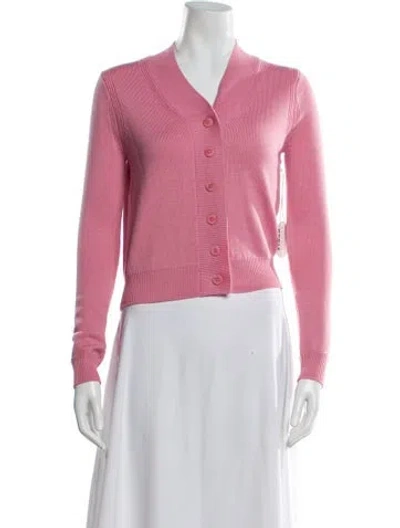 Pre-owned Staud Merino Wool V-neck Top W/ Tags In Pink