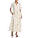 Staud Meryl Printed Linen Shirt Dress In Gray