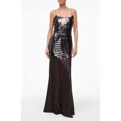 Staud Mesa Mixed Media Paillette Gown In Black