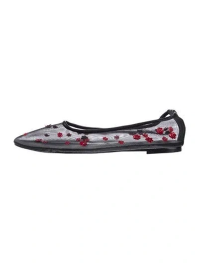 Pre-owned Staud Mesh Floral Print Ballet Flats In Black