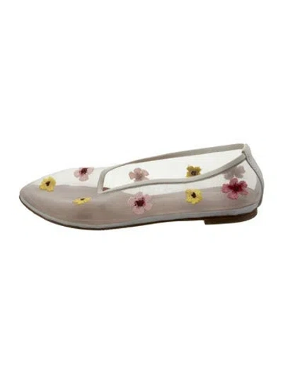 Pre-owned Staud Mesh Floral Print Ballet Flats In Silver