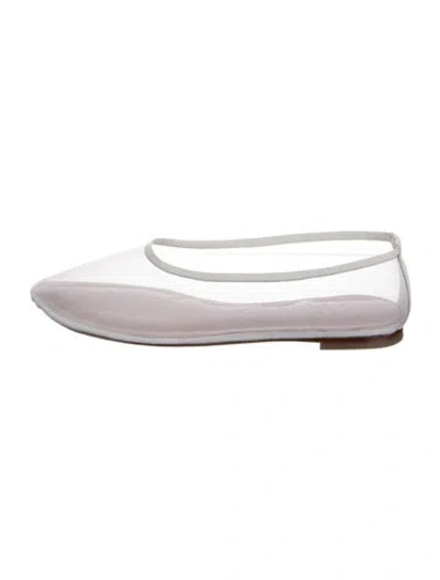Pre-owned Staud Mesh Leather Trim Embellishment Flats In White