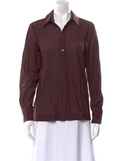 Pre-owned Staud Mesh Long Sleeve Button-up Top In Burgundy