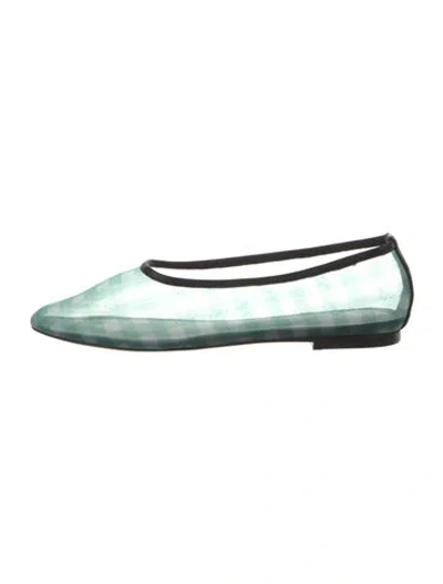 Pre-owned Staud Mesh Plaid Print Ballet Flats In Green