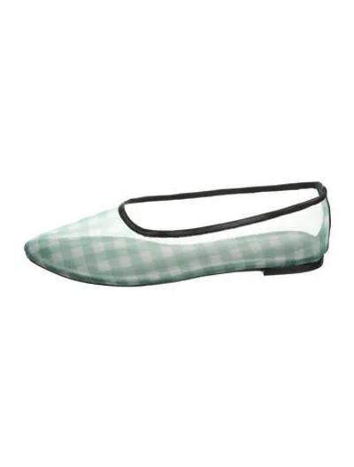 Pre-owned Staud Mesh Plaid Print Ballet Flats In Green