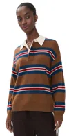 Staud Michael Cashmere Polo Sweater Savoy Stripe In Brown