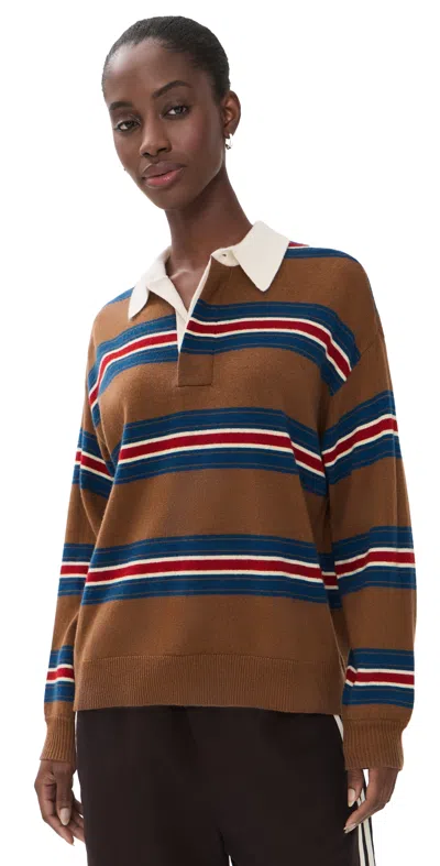 Staud Michael Cashmere Polo Sweater Savoy Stripe