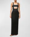 STAUD MICKEY EMBELLISHED LINEN CUTOUT COLUMN MAXI DRESS