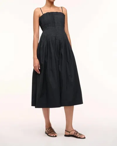Staud Women's Bella Pleated Cotton-blend Sleeveless Midi-dress In Black
