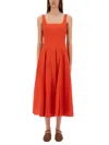 Staud Cotton-blend Wells Midi Dress In Red