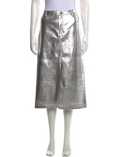 Pre-owned Staud Midi Length Skirt In Metallic/silver