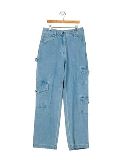 Pre-owned Staud Mid-rise Wide Leg Jeans In Blue