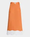 Staud Mika Linen Dress In Apricot White