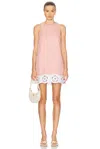 Staud Mika Linen Dress In Faded Blush & White