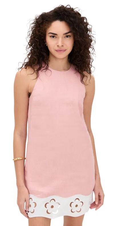 STAUD MIKA LINEN DRESS FADED BLUSH/WHITE