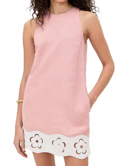 STAUD MIKA LINEN DRESS IN FADED BLUSH/WHITE