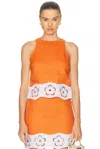 Staud Mika Linen Dress In Apricot & White