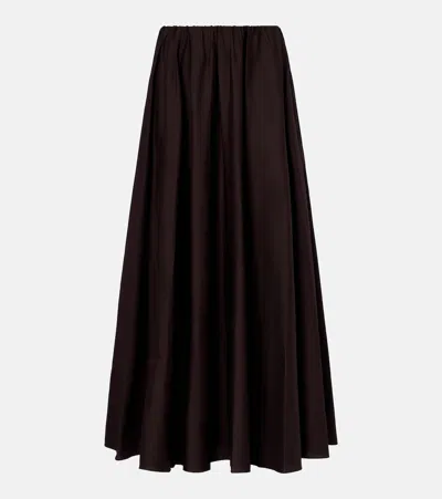 Staud Milano Pleated Cotton-blend Maxi Skirt In Brown
