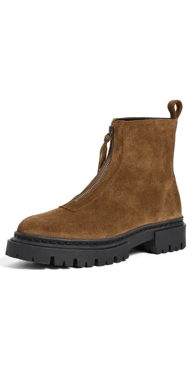 Staud Miles Suede Zip Ankle Boots Cigar