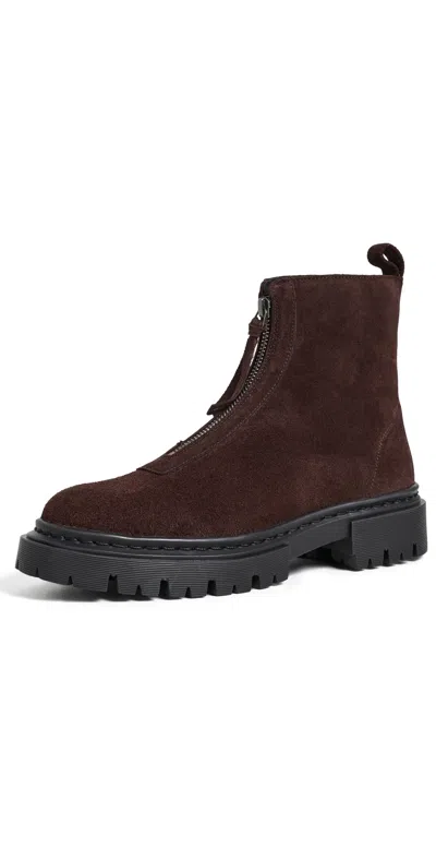 Staud Miles Suede Zip Ankle Boots Espresso