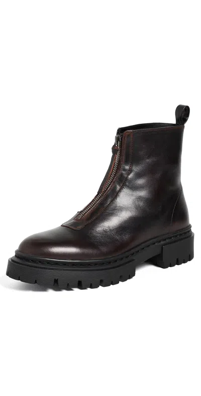Staud Miles Zip Ankle Boots Espresso Distressed In Burgundy