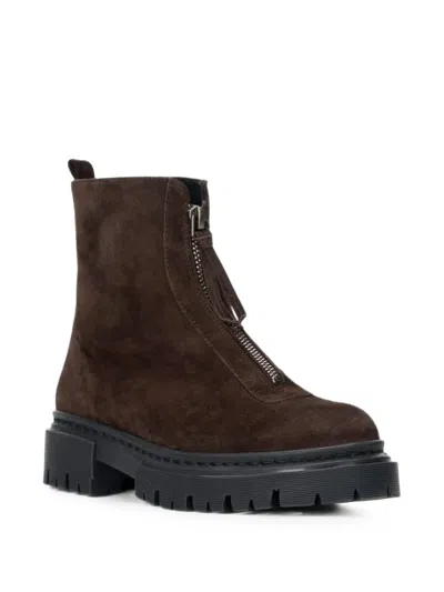 Staud Miles Zip-front Ankle Boots In Brown