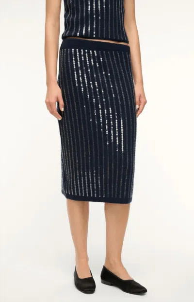 Staud Mimi Sequin Line Skirt In Navy