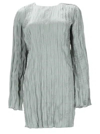 Staud Long Sleeve Dress Round Neckline Texture In Green