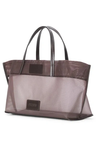 Staud Christos Leather-trimmed Mesh Tote In Brown