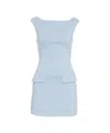 Staud Walker Mini Dress In Sky Micro Check In Blue