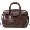 Staud Mini Maude Croc Embossed Leather Carryall In Brown